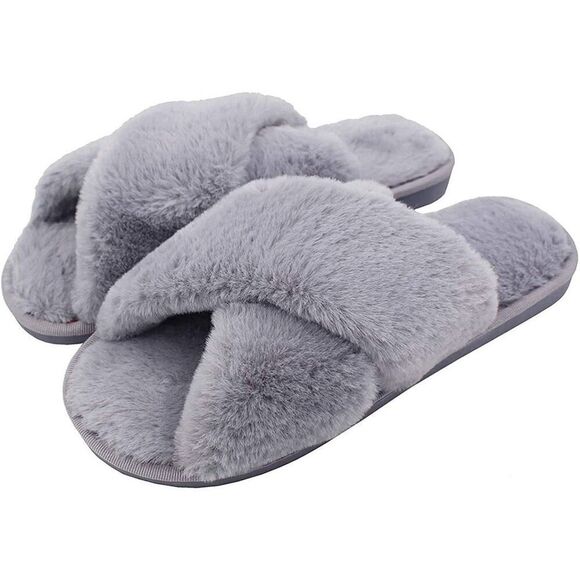 COPY - ASNY Fiona Women Cross Band Slippers Soft Plush Furry Cozy Open Toe Hous… - Picture 2 of 5